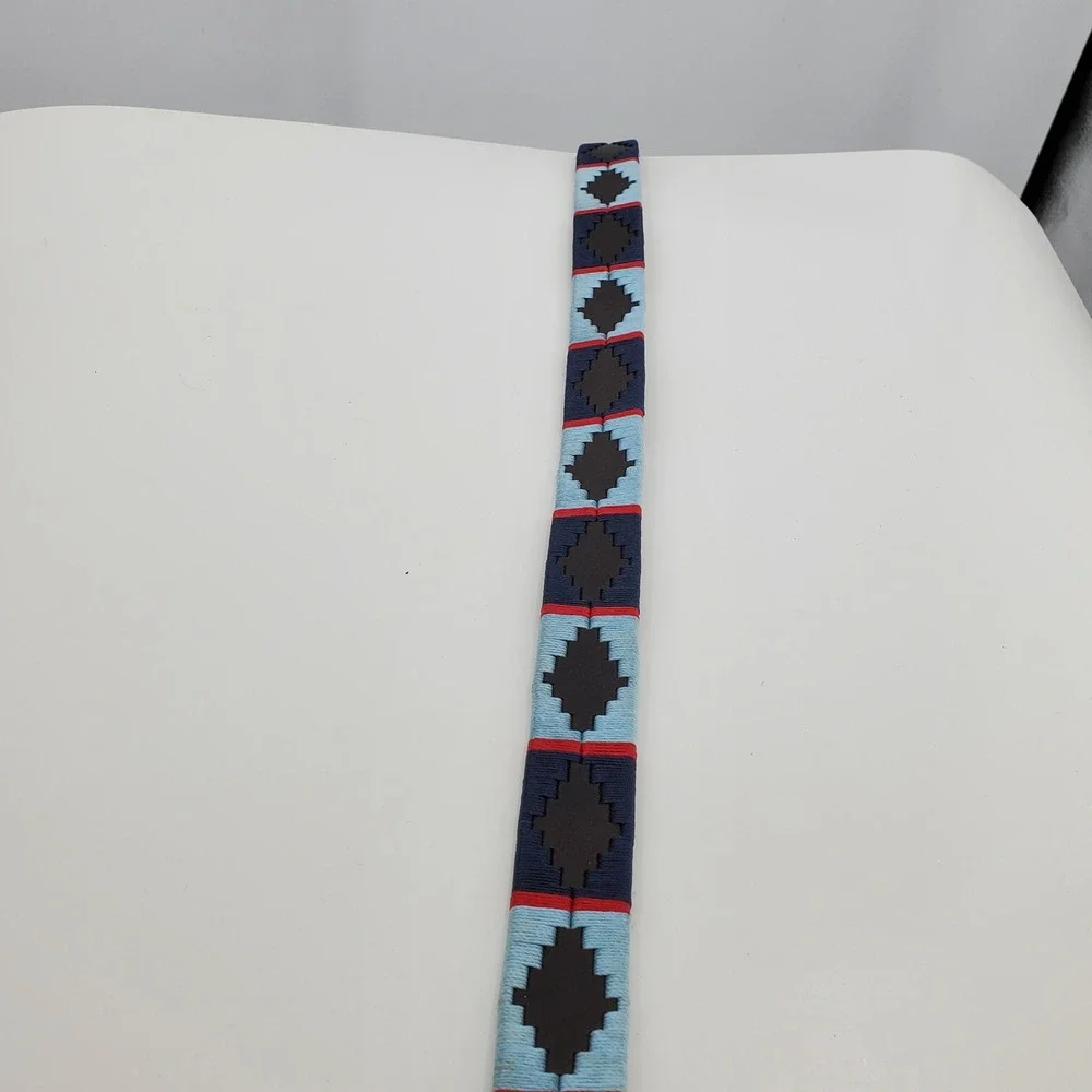 Pioneros Leather Polo Belt Pampa Diamond Blue Navy Red Size 110 Western Aztec